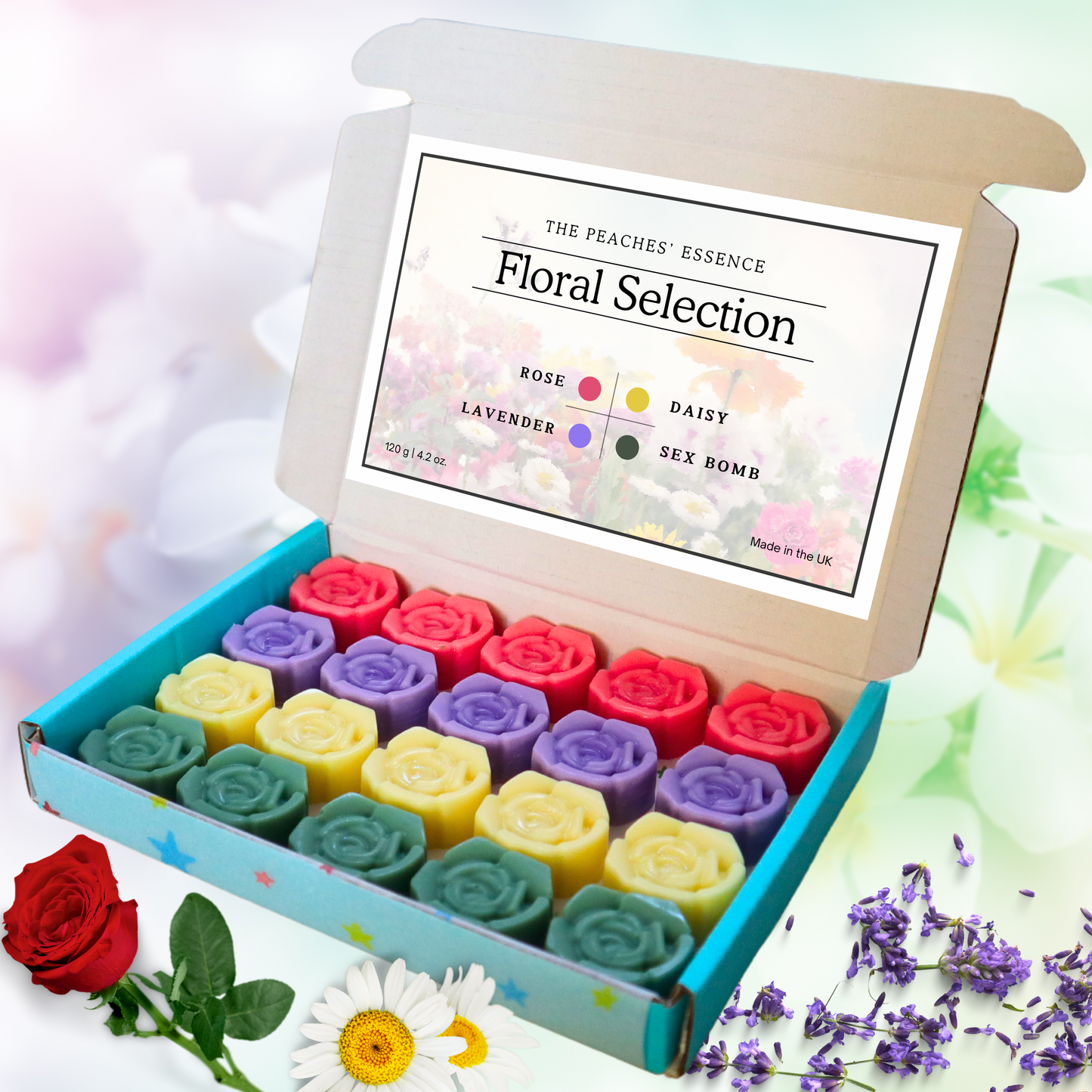 Floral Selection: Rose, Lavender, Daisy, Sex Bomb