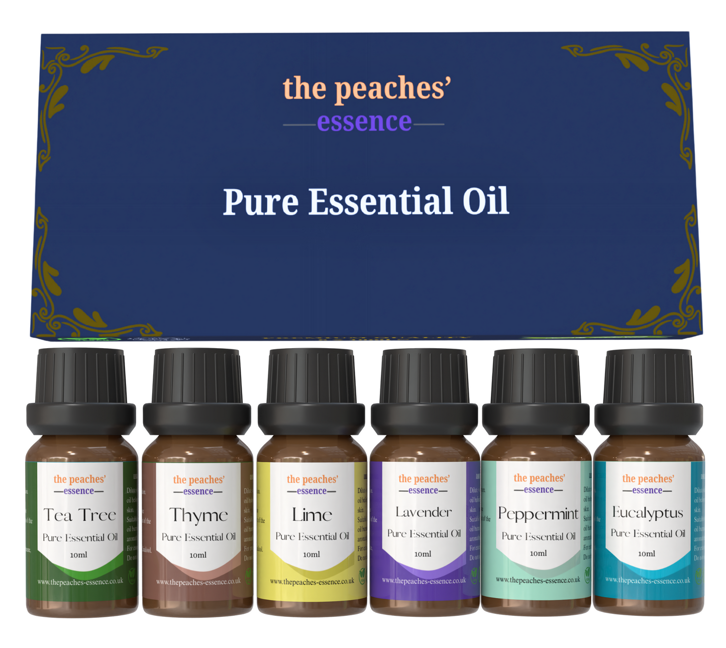 Pure Wellness Essential Oil Gift Set – 6 x 10ml | Lavender, Peppermint, Eucalyptus, Tea Tree, Thyme & Lime | 100% Pure Aromatherapy Oils