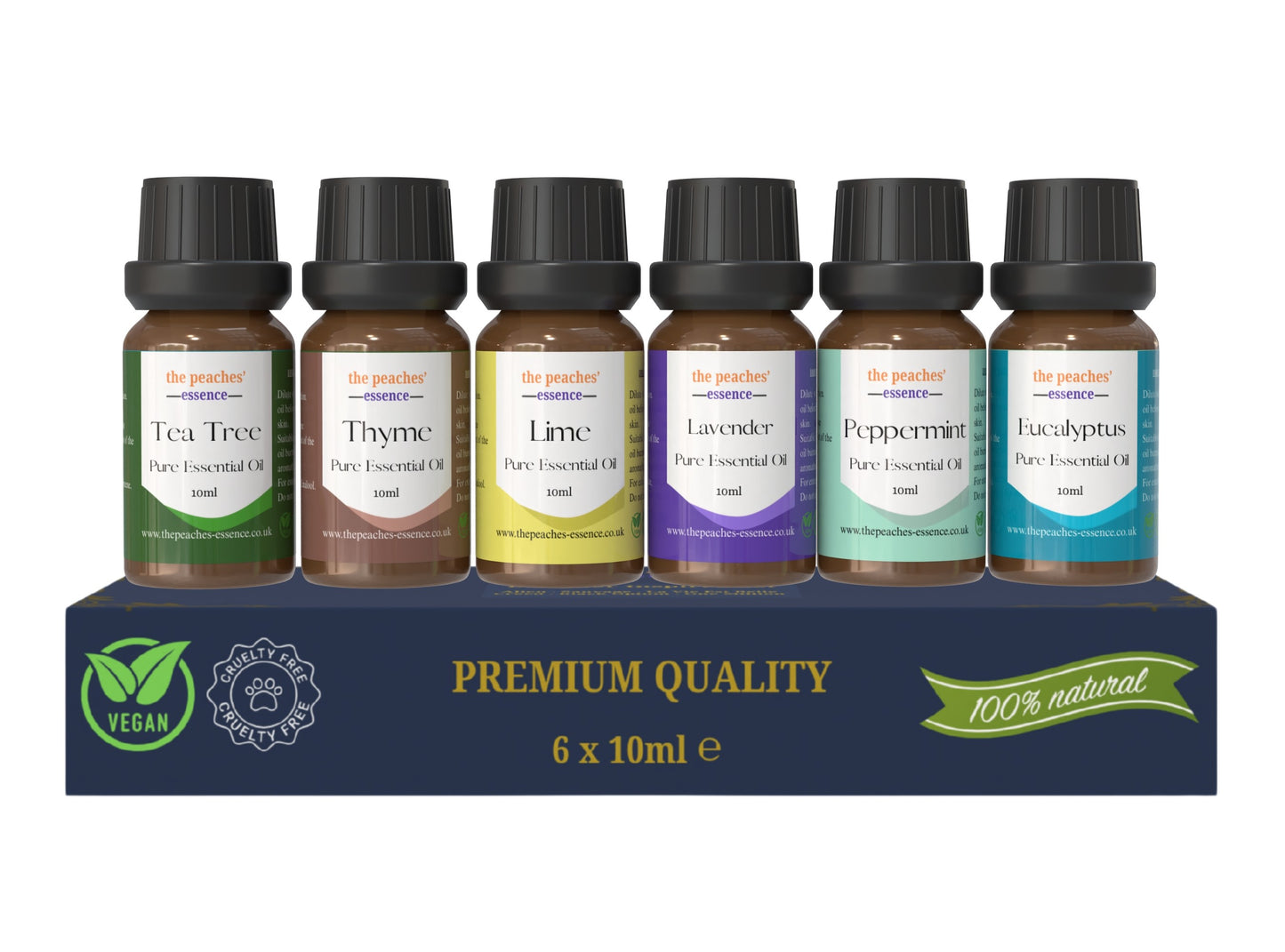 Pure Wellness Essential Oil Gift Set – 6 x 10ml | Lavender, Peppermint, Eucalyptus, Tea Tree, Thyme & Lime | 100% Pure Aromatherapy Oils