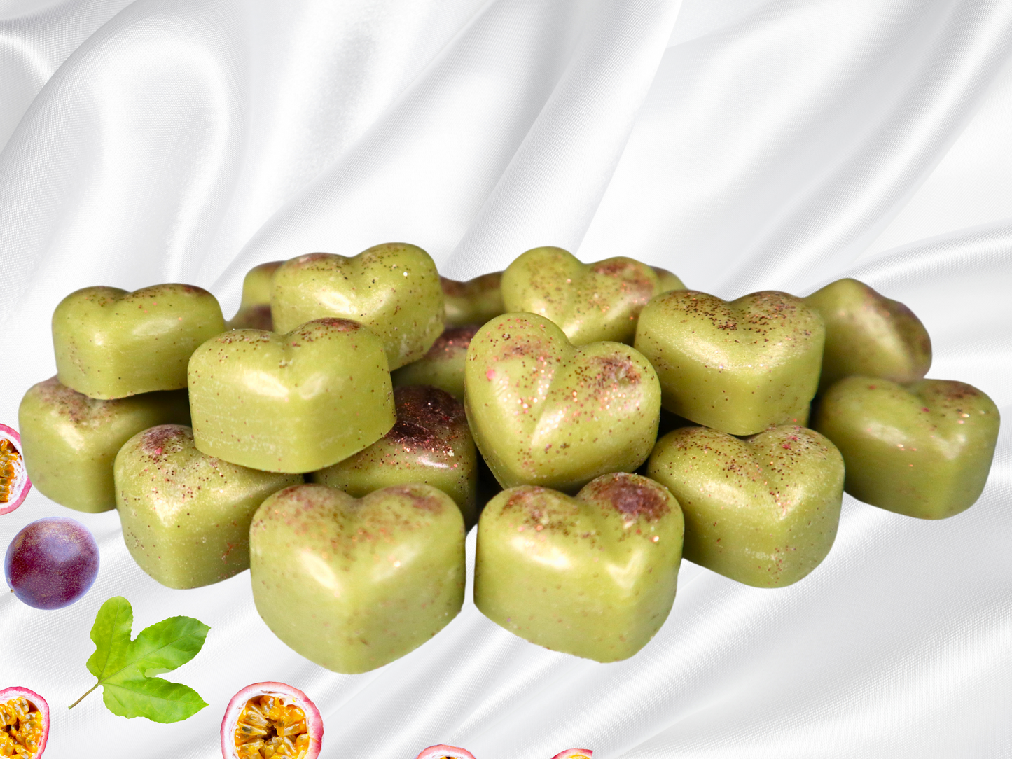 Passion fruit scented heart shape wax melts. Natural Soy Wax Melt, Highly fragranced. Vegan & Pet Friendly. Handmade.