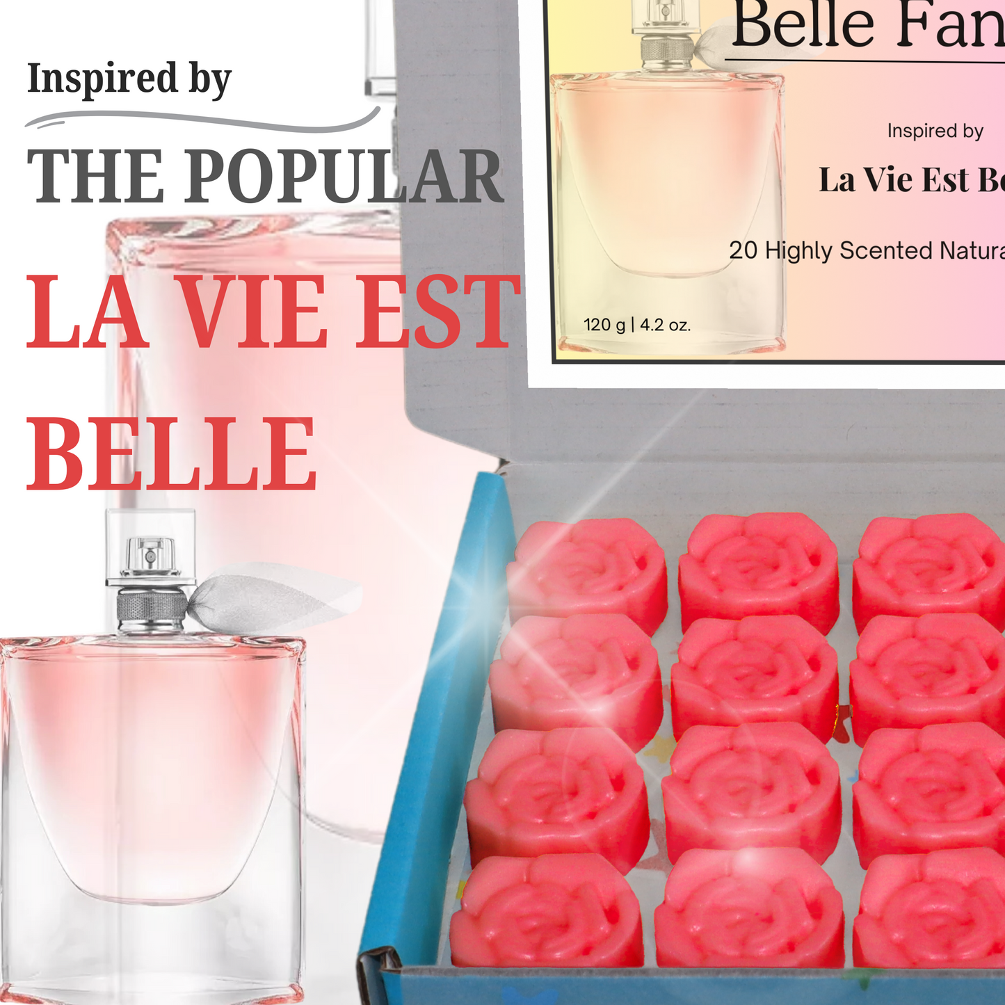 La Vie Est Belle Perfume Inspired 20 Flower Shaped Wax Melt. Highly Scented, Natural Soy, Home Fragrance, Handmade, Vegan & Pet Friendly