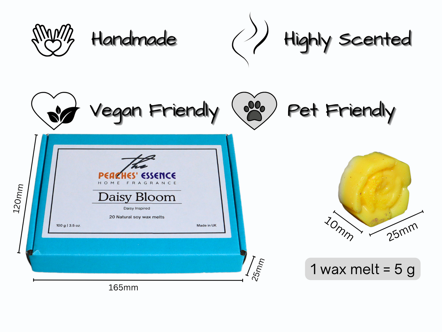 Daisy Perfume inspired Flower Shape Wax Melt. Highly Scented. 100% Natural Soy Wax Melts. Home Fragrance. Handmade. Vegan & Pet Friendly.