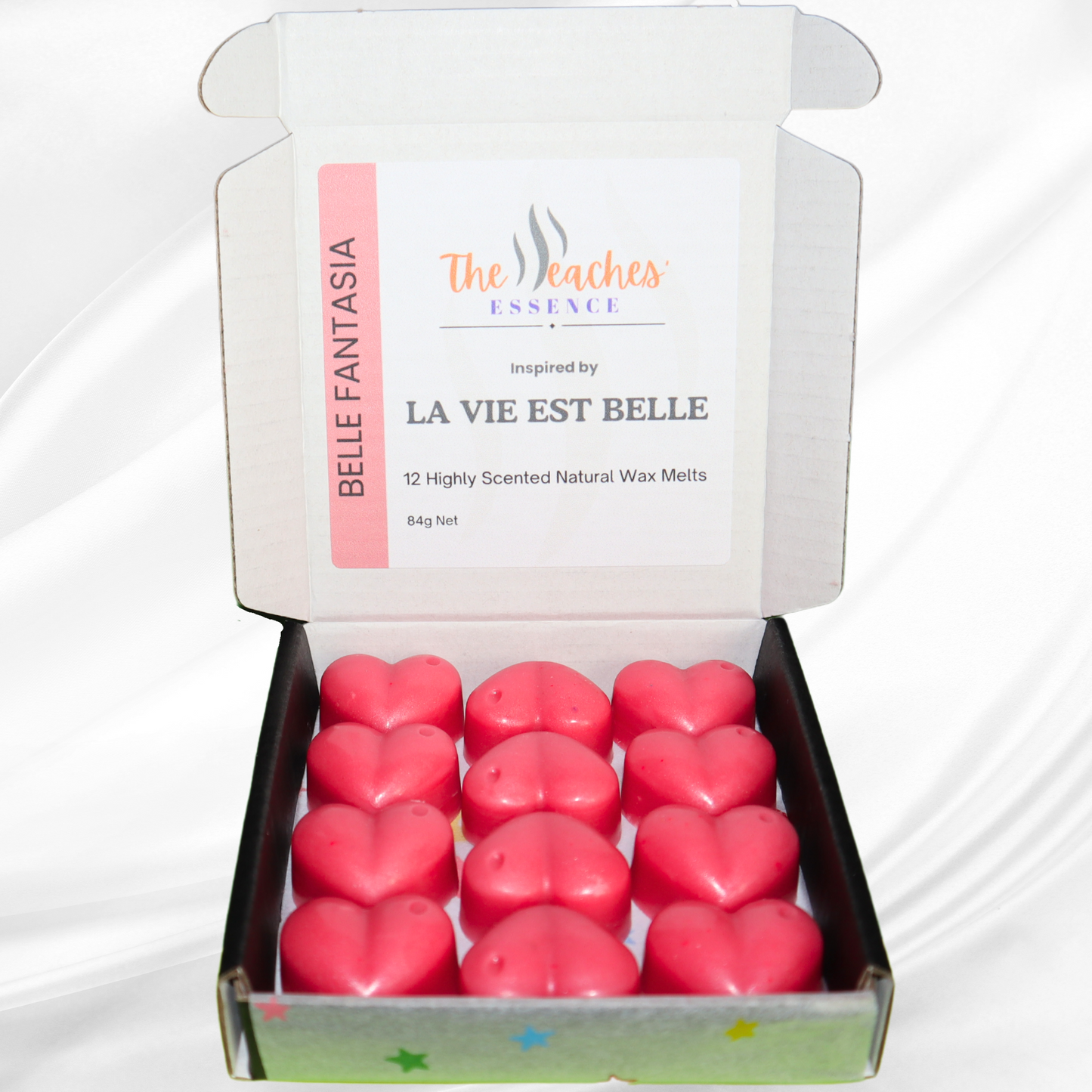 Highly Scented Heart-Shaped 12 x 7g wax melts, 100% Natural Soy Wax, Handmade, Vegan, Pet-Friendly. Inspired by La Vie Est Belle Perfume