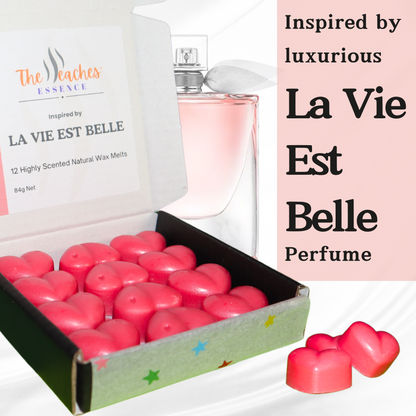 Highly Scented Heart-Shaped 12 x 7g wax melts, 100% Natural Soy Wax, Handmade, Vegan, Pet-Friendly. Inspired by La Vie Est Belle Perfume