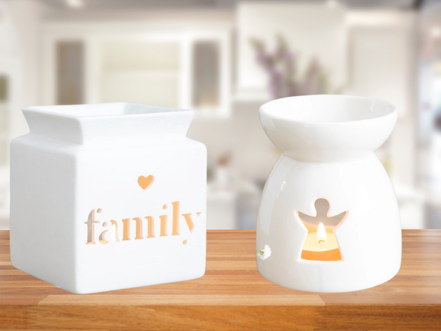 Family & Angel Cut Ceramic Wax Melt and Essential oil Burner/Warmer