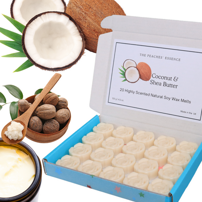 Coconut and Shea butter Wax Melts: Highly Scented Flower-Shaped 20 x 6g wax melts, 100% Natural Soy Wax, Handmade, Vegan, Pet-Friendly, made