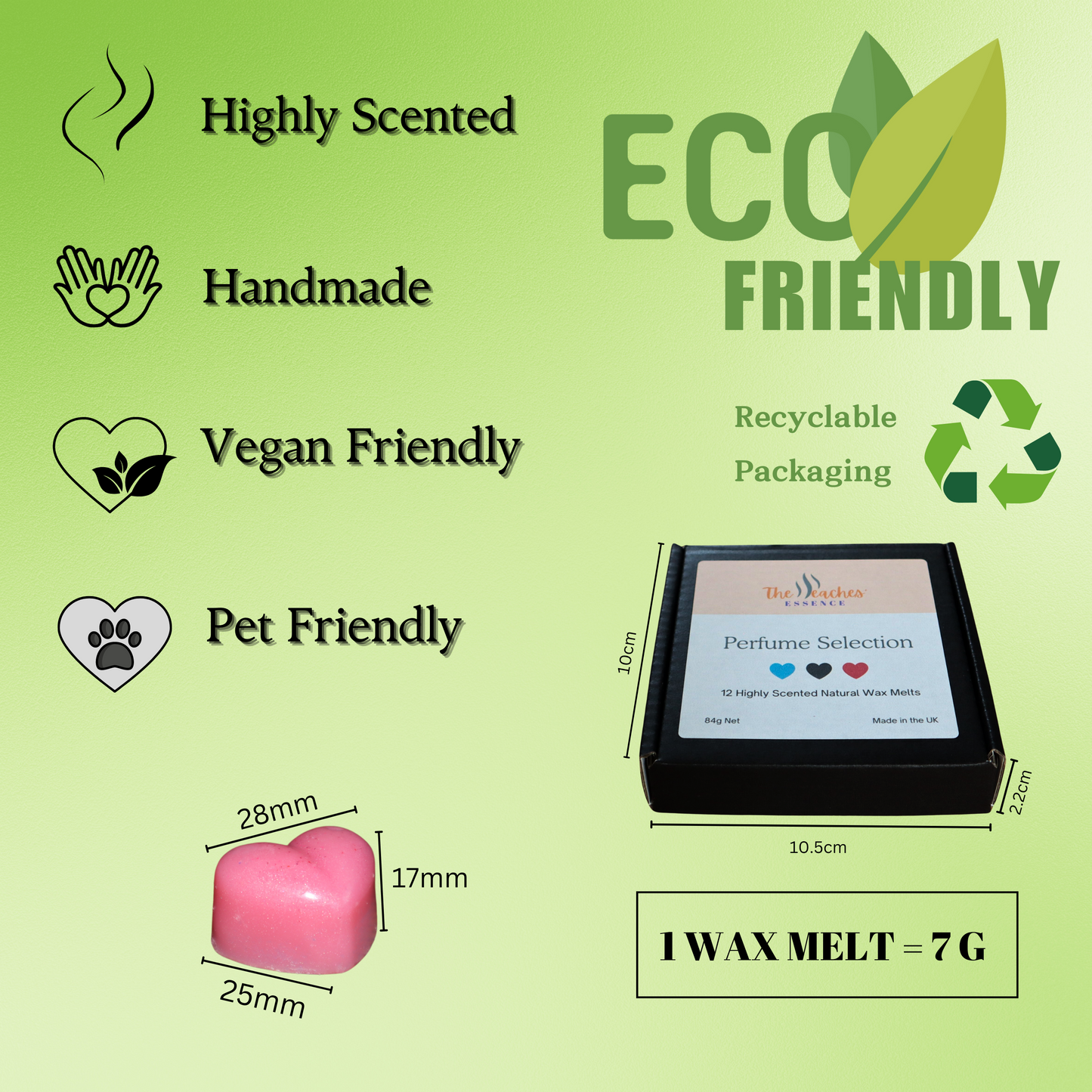 Highly Scented Heart-Shaped 12 x 7g wax melts, 100% Natural Soy Wax, Handmade, Vegan, Pet-Friendly. Inspired by One Million, Black Opium and La Vie Est Belle