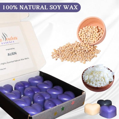 Highly Scented Heart-Shaped 12 x 7g wax melts, 100% Natural Soy Wax, Handmade, Vegan, Pet-Friendly. Inspired by Alien Perfume